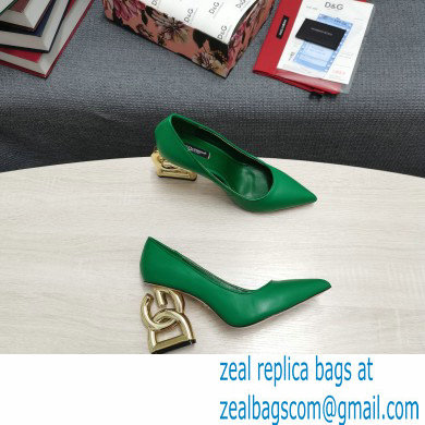 Dolce  &  Gabbana Heel 10.5cm Leather Pumps Green with DG Pop Heel 2021